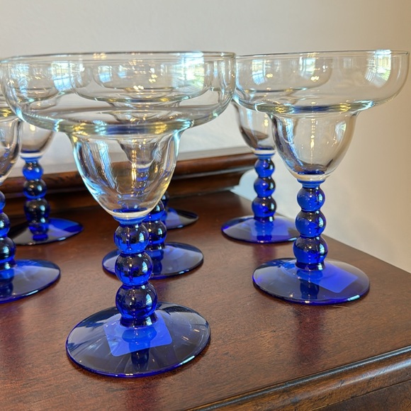 MCM LIBBEY METROPOLIS BLUE MARGARITA GLASSES STEMWARE - SET OF 4. NEW WITH TAGS - Picture 1 of 11